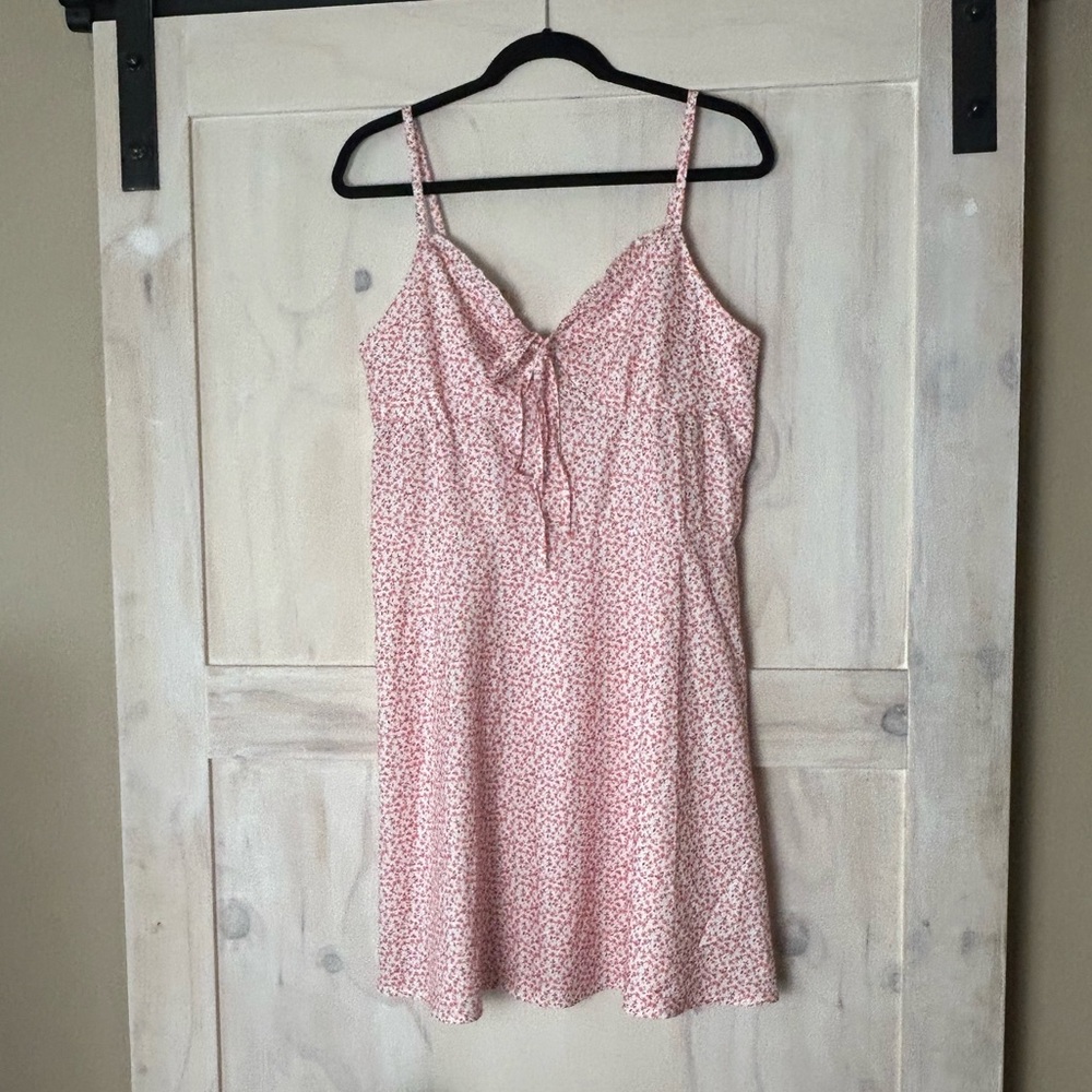 Sundress white with pink flowers fitted sweetheart neck Size XXL